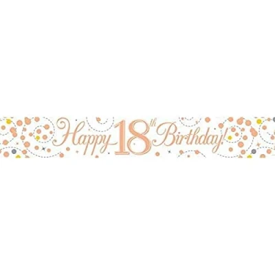 Image of 9ft Banner Sparkling Fizz 18th Birthday White &amp; Rose Gold Holographic