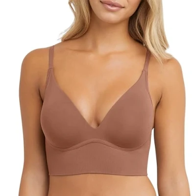 Image of Maidenform Women&#039;s M Seamless Lift, Wireless Long line Convertible Tank Style Bralette Bra, Opaque, Bronzed Chestnut,
