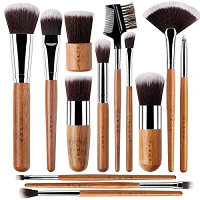 Image of 13 Bamboo Makeup Brushes Professional Set Vegan &amp; Cruelty Free Foundation, Blending, Blush, Powder Kabuki Brushes.