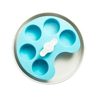 Image of PetDreamHouse SPIN Interactive Slow Feed Bowl For Dogs, Fun Puzzle Feeder Prevents Bloating And Controls Fast Eating One Size Blue Pallette