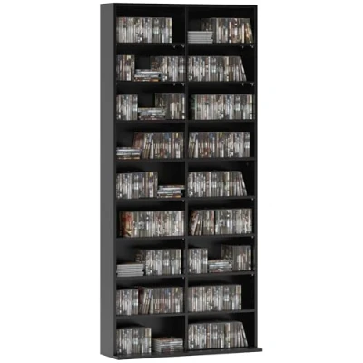 Image of HOMCOM 640 CD/360 DVD Storage Unit, Blu ray Media Shelf with 18 Compartments and 14 Adjustable Shelves, CD Tower for Living Room, Bedroom, Office, Black