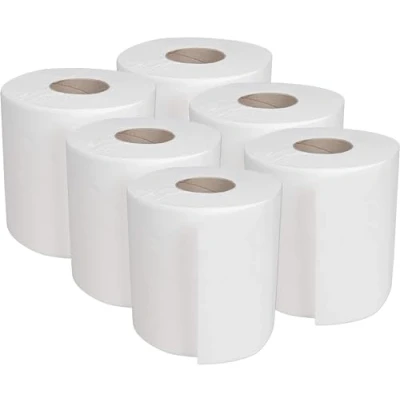 Image of mynutri Blue Rolls 2ply Embossed Centre Feed Hygiene, Commercial/Kitchen Use Paper Hand Towel (White Centerfeed (Pack of 6))