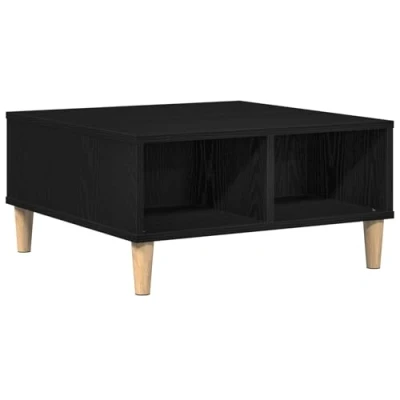 Image of vidaXL black oak coffee table square, solid &amp; beech, indoor use, spacious storage, living room