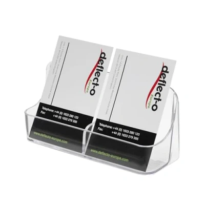 Image of Deflecto Single Tier 2 Pocket Portrait Countertop Business Card Holder for Desk in Crystal Clear Holders