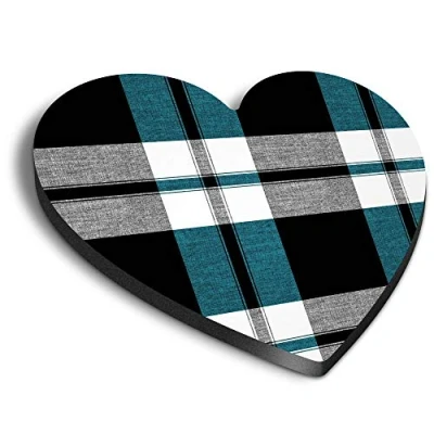 Image of 1 x Heart MDF Magnets Blue Tartan Scottish Scotland Print 15904