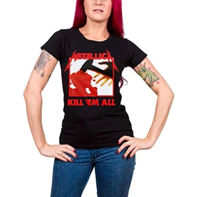 Image of Metallica T Shirt Kill Em All Tracks Band Logo Official Womens Skinny Fit Black L