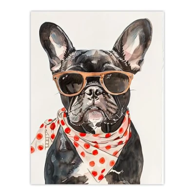Image of Artery8 Dog Lover French Bulldog with Sunglasses Bandana Living Room Large Wall Art Poster Print Thick Paper 18X24 Inch