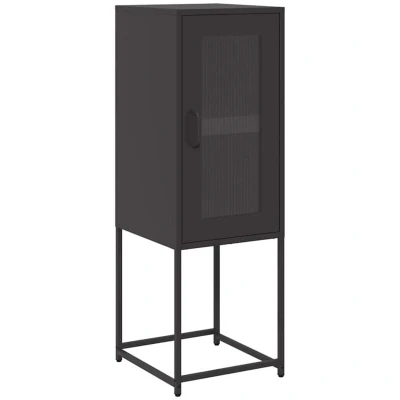 Image of vidaXL Black Sideboard Cold Rolled Steel Cabinet with Versatile Storage and Metal Feet, 36x39x107 cm, Ideal for Living Room, Kitchen, Bedroom, Office, Modern Home Furniture
