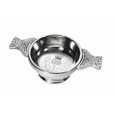 Image of Wentworth Pewter Small Thistle Quaich Whisky Tasting Bowl Loving Cup Burns Night