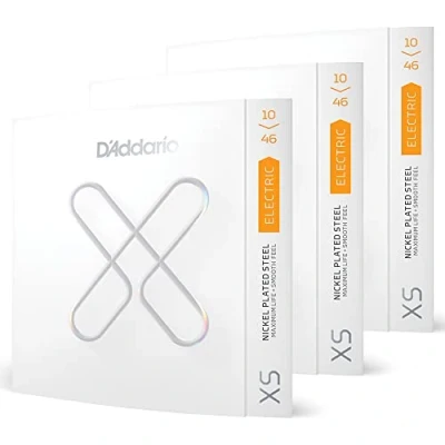 Image of D&#039;Addario Guitar Strings XS Nickel Coated Electric XSE1046 3P Maximum Life with Smooth Feel &amp; Exceptional Tone For 6 String Guitars 10 46 Regular Light, 3 Pack