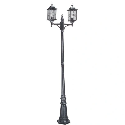 Image of Wexford 2 Light Outdoor Lamp Post Black Silver IP43, E27
