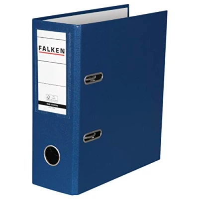 Image of Exacompta Ref 11285616000F FALKEN PP Portrait Lever Arch Files Suitable for A5 Documents, 80mm Spine, Spine Label, Metal Finger Hole Blue