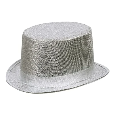 Image of Boland Silver Glitzy Top Hat Lurex Shimmer For Carnival Halloween Fancy Dress Theme Party Costume Accessory Theatre New Year Adult One Size