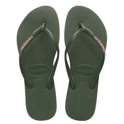Image of Havaianas Women&#039;s Slim Logo Flip Flops, Multicolor Green, 1/2 UK