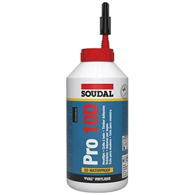 Image of Soudal Pro 10D Fast Drying PVA Based Solvent Free Wood Adhesive Dries Semi Transparent Suitable for Bonding of Wood, Chipboard and veneer 750g White
