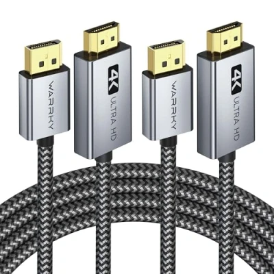 Image of WARRKY 4K DisplayPort to HDMI Cable, Display Port Port, [Nylon Braided, Alloy Case] Gold Plated Uni Direction DP Lead, Compatible with Lenovo, Dell, HP and more 1.8m/6ft, 2 Packs