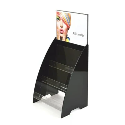 Image of Pos Display Shop Modern 3 Tier A5 Landscape Card/Menu/List/Leaflet Holder/Dispenser Freestanding Black/Clear Acrylic