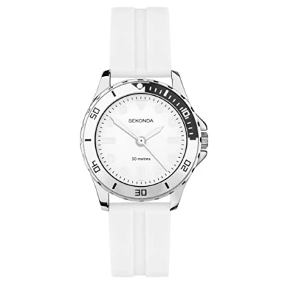 Image of Sekonda Balearic Ladies 33mm Quartz Watch in White with Analogue Display, and Rubber Strap 40567