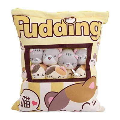 Image of Cute Snack Pillow Stuffed Animal Toys Cat Plush Toy Pudding Decorative Throw Removable Kitty Dolls Creative For Teens Girls Kids