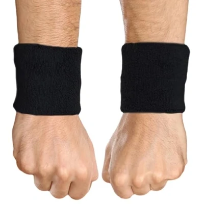 Image of Tough Headwear Sports Wristbands Arm Bands, Wrist Sweat Bands One Size Black Cotton Blend Unisex For Athletes
