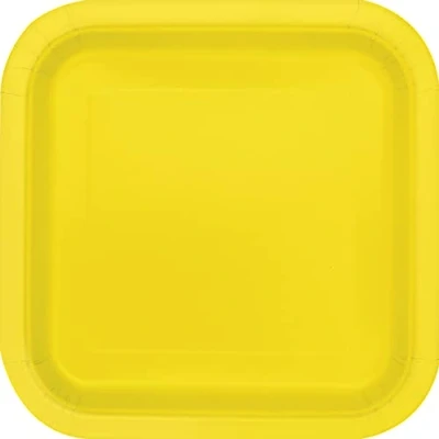 Image of Unique 47067EU Eco Friendly Square Paper Plates 18 cm Yellow 16 Count (Pack of 1), Neon Yellow, Pack