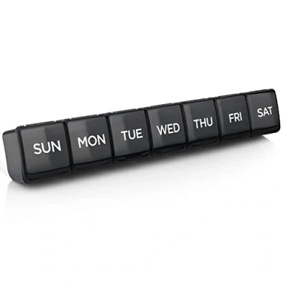 Image of Premium Black Pill Box Organiser BPA Free Travel Tablet Boxes Easy to Open Large Compartments, Unique Spring Assisted Design for Tablets, Vitamins, Medication and Cod Liver Oil