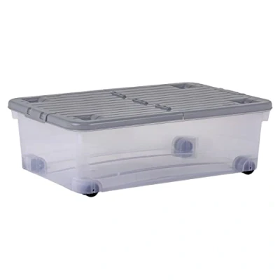 Image of Wham Set of 5 32L Plastic Storage Box with Wheels &amp; Folding Lid Clear/Cool Grey