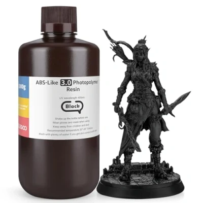 Image of ELEGOO Upgraded ABS Like Resin 3.0, 405nm UV Curing 3D Printer with Higher Precision and lower Shrinkage, Enhanced Strength Toughness Photopolymer for LCD Black 1KG