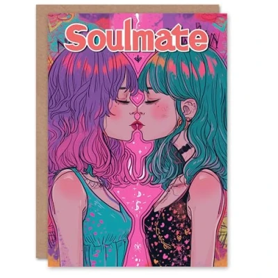 Image of Artery8 Valentines Day Greeting Card Soulmate Gay Lesbian LGBT Pride For Her Wife Partner Custom Personalised