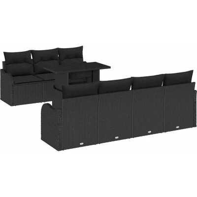 Image of vidaXL 8 Piece Garden Sofa Set with Cushions Black Poly Rattan