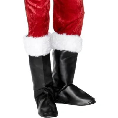 Image of Smiffys Santa Boot Covers, Black with Fur, Christmas Fancy Dress Accessory, Up Accessories