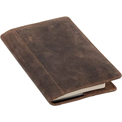 Image of Roberto Romano 48218 A5 Leather Cover, Notebook Genuine Book Cover with Bookmark, 8 Business Card Slots and Pen Loop, Approx. 22.5 x 15.5 cm, Brown