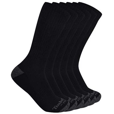 Image of Timberland Pro Men&#039;s 6 Pack Performance Crew Length Socks Casual, Black, XX Large (Pack of 6)