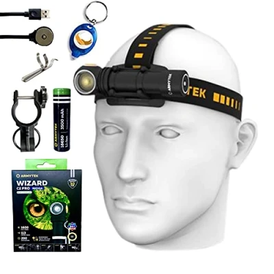 Image of Armytek Wizard C2 Pro Magnet Usb Rechargeable Nichia Warm Led Headlamp (Bonus Eco Sensa Keychain Light), Clear