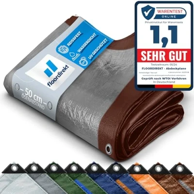 Image of Tarpaulin, All weather Waterproof, Heavy Duty Tarp (1.5 x 6 m (80 g/m²) Brown/Silver) Protective Tarpaulin for Tents, Camping Underlay, Outdoor &amp; Garden With Eyelets