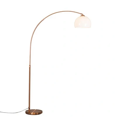 Image of Qazqa Modern Arc Floor lamp I Light Copper with White Shade Basic Suitable for LED E27 1 Steel Living Room
