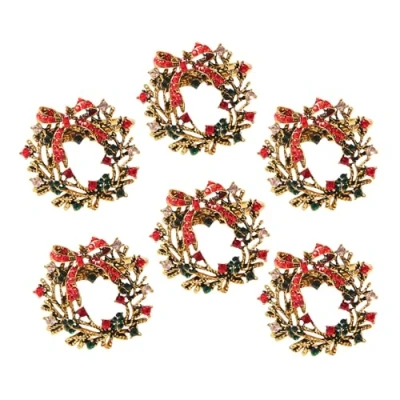 Image of CosyAurora Christmas Napkin Rings Set of 6, holders Buckle Xmas for Party Dinner Table Decorations (Wreath, 6PCS)