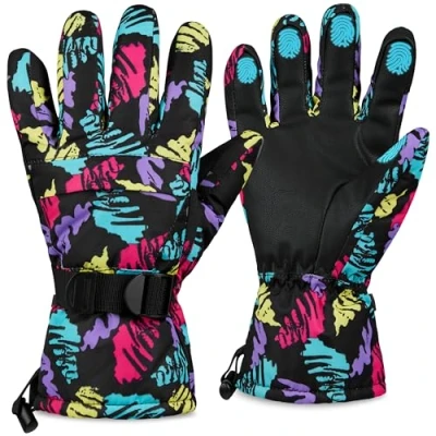 Image of CityComfort Womens Skiing Gloves Fleece Lined Touch Screen with Zip Pocket Waterproof Windproof Snowboarding (Multicolour)