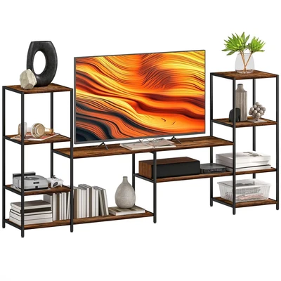 Image of HOMCOM TV Unit for TVs up to 55 Inches, Industrial Stand with Storage Shelves, Entertainment Centre Living Room, Bedroom