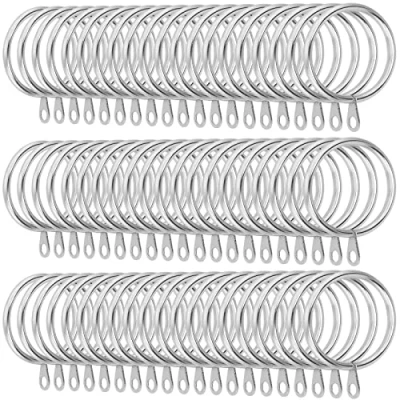 Image of JOIKIT 100 Pack 38mm Silver Curtain Rings, Pole Metal Hanging Rings with Eyelets, for Curtains and Rods, Decorative Drapery