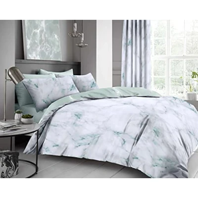 Image of GC GAVENO CAVAILIA Printed Duvet Cover King Size, Marble Bedding Sets, Reversible Polycotton Bed Covers, Duck Egg