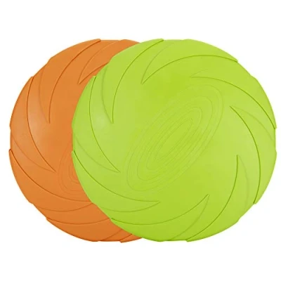 Image of Vivifying Dog Flying Disc, 2 Pack 7 Inch Natural Rubber Floating Saucer Frisby for Both Land and Water (Green + Orange)