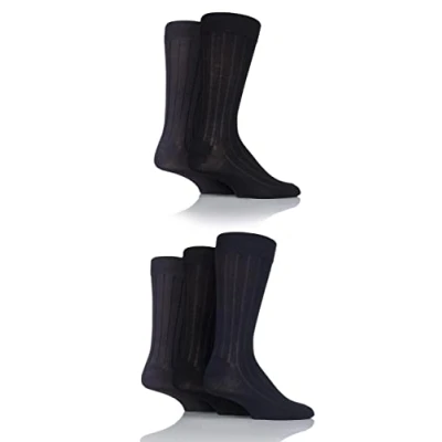Image of SockShop Men&#039;s Patterned Bright Colourful Natural Bamboo Socks Various Designs for Everyday Wear Size 7 11 Pack of 5 Ribbed Black Navy Grey