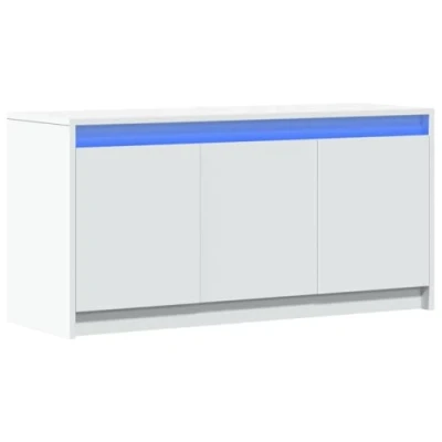Image of vidaXL TV Cabinet with LED Lights White Engineered Wood, 100x34x50cm, Modern Media Unit for Living Room/Bedroom Ample Storage, Customizable RGB Lighting