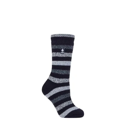 Image of Women&#039;s 1 Pair SOCKSHOP Heat Holders 2.3 TOG Patterned Thermal Socks Delamere Stripe Navy 4 8