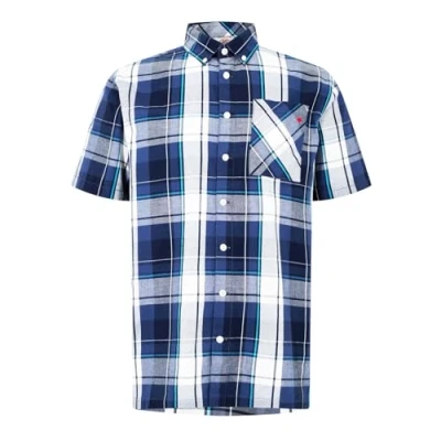 Image of Lee Cooper Mens Short Sleeve Check Shirt Navy M