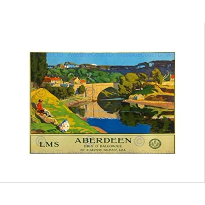 Image of Wee Blue Coo TRAVEL ABERDEEN SCOTLAND BRIG BALGOWNIE RIVER DON UK FRAMED ART PRINT B12X7903