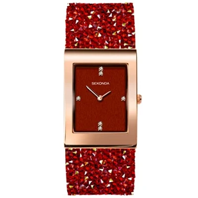 Image of Sekonda Rocks Ladies 26mm Quartz Watch in Red with Analogue Display, and Rock Crystal Bracelet 40463