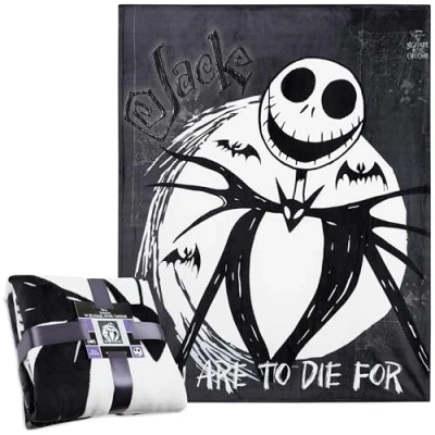 Image of Disney The Nightmare Before Christmas Soft Fleece Bed Blanket 150 x 130cm (Black/White)