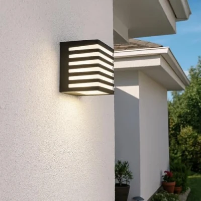 Image of CGC Lighting Outside Outdoor Wall Light, Square, Mains Power, Built in 4000k LED (Black Grill)
